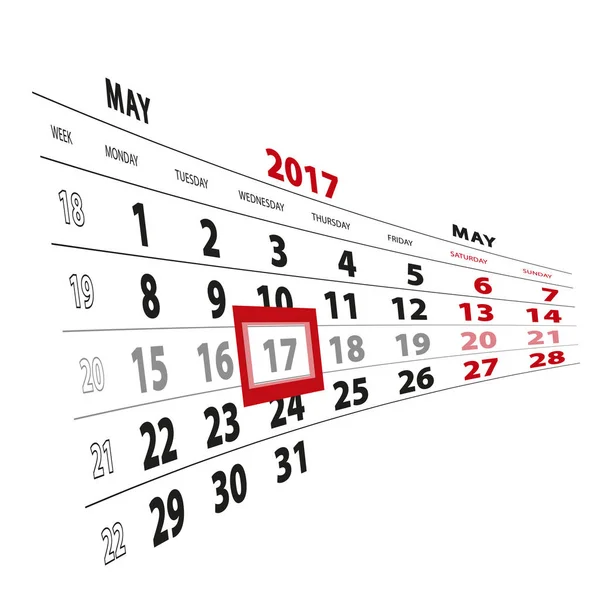 17 Μαΐου επισημασμένη στο ημερολόγιο του 2017. Την εβδομάδα που ξεκινά από τη Δευτέρα. — Διανυσματικό Αρχείο