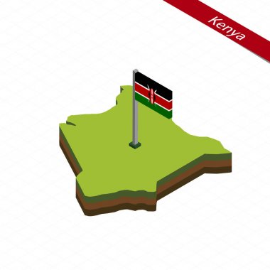 Kenya izometrik harita ve bayrak. Vektör çizim.