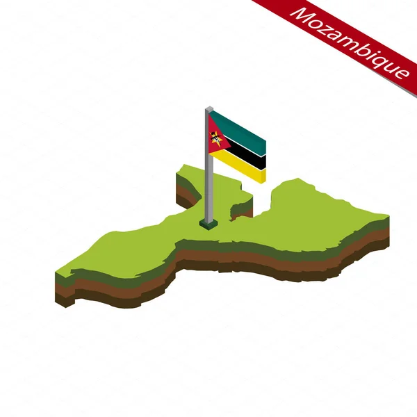Mozambik izometrik harita ve bayrak. Vektör çizim. — Stok Vektör
