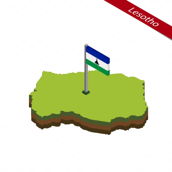 Lesotho isometrische kaart en vlag. Vectorillustratie. — Stockvector