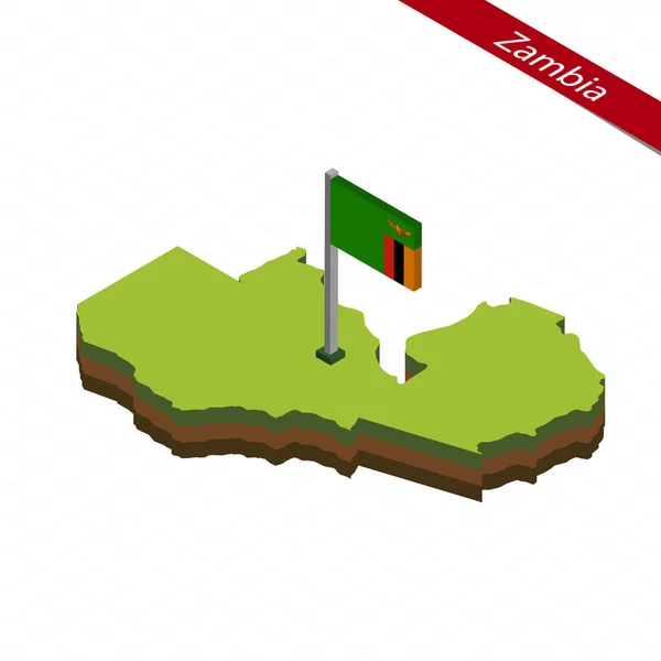 Zambia Mappa isometrica e bandiera. Illustrazione vettoriale . — Vettoriale Stock
