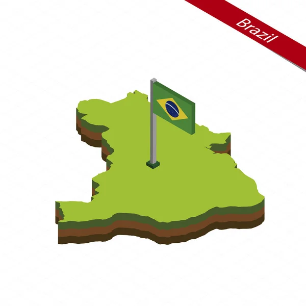 Brazília izometrikus Térkép és a zászló. Vektoros illusztráció. — Stock Vector