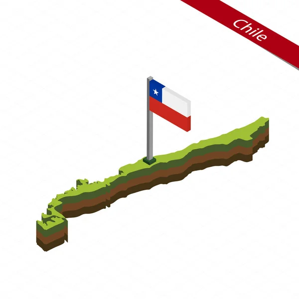 Chile Mapa isométrico y bandera. Ilustración vectorial . — Archivo Imágenes Vectoriales