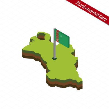 Turkmenistan Isometric map and flag. Vector Illustration. clipart