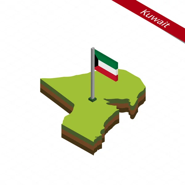 Изометрическая карта Кувейта и флаг. Векторная миграция . — стоковый вектор