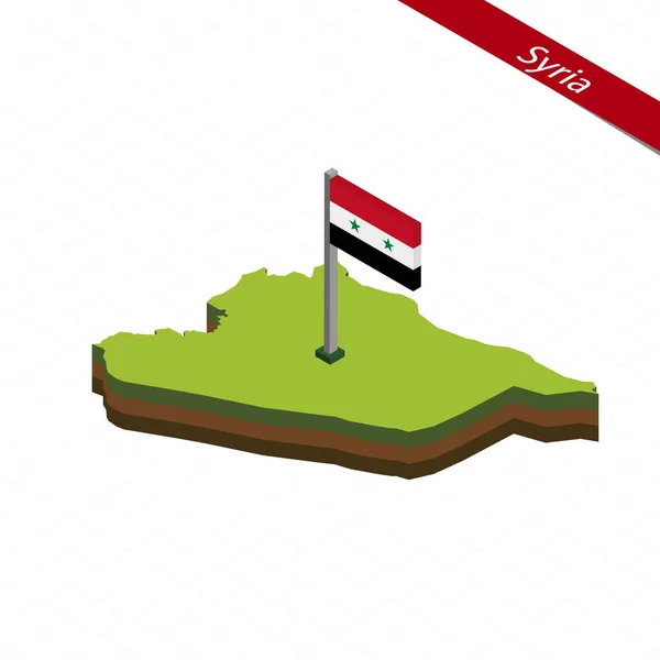 Syrien isometrische karte und flagge. Vektorillustration. — Stockvektor