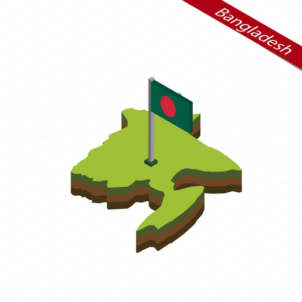 Bangladesh Mapa isométrico y bandera. Ilustración vectorial . — Archivo Imágenes Vectoriales