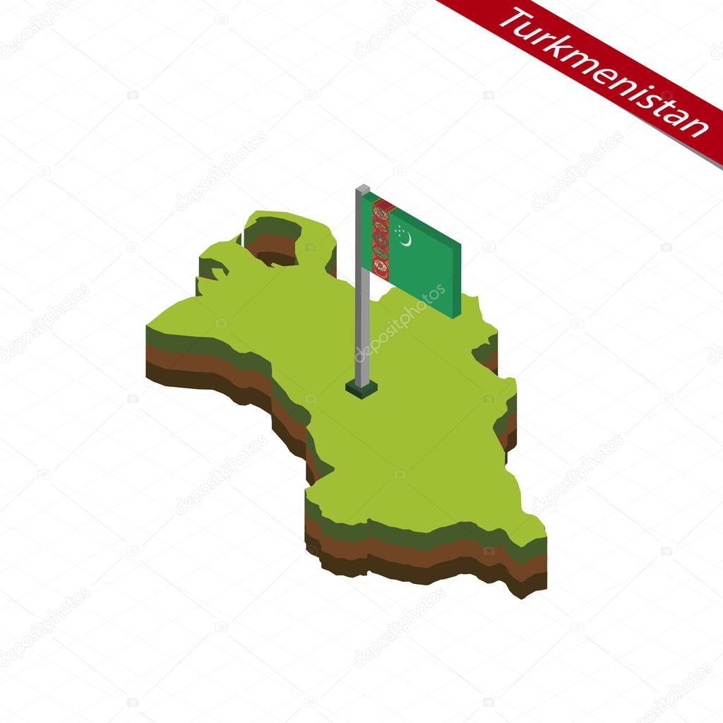 Turkmenistan Isometric map and flag. Vector Illustration.