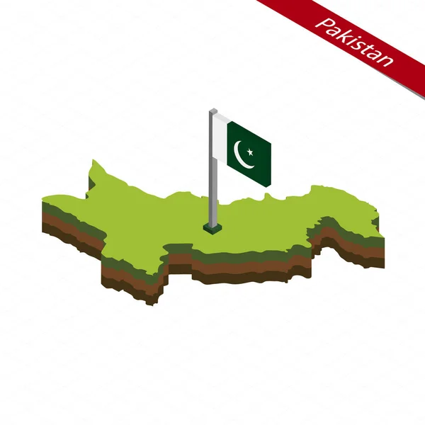 Pakistan isometrisk karta och flagga. Vektorillustration. — Stock vektor