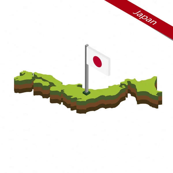Japonsko izometrická mapa a vlajky. Vektorové ilustrace. — Stockový vektor