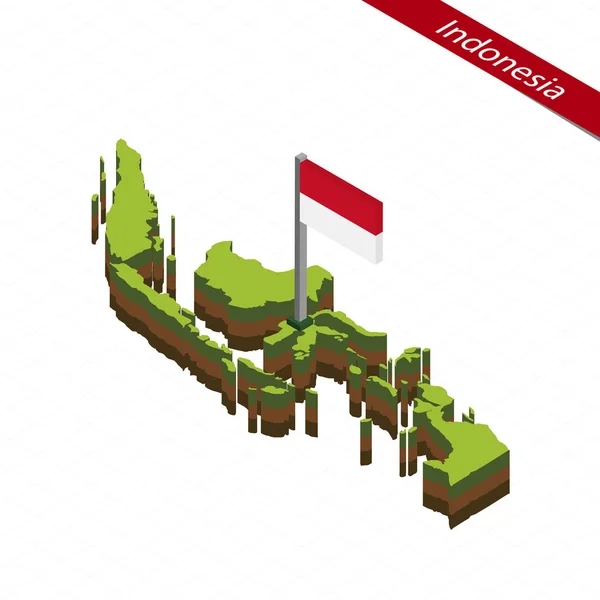 Ισομετρική Ινδονησία χάρτη και σημαία. Εικονογράφηση διάνυσμα. — Διανυσματικό Αρχείο