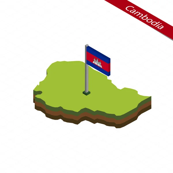 Camboya Mapa isométrico y bandera. Ilustración vectorial . — Vector de stock