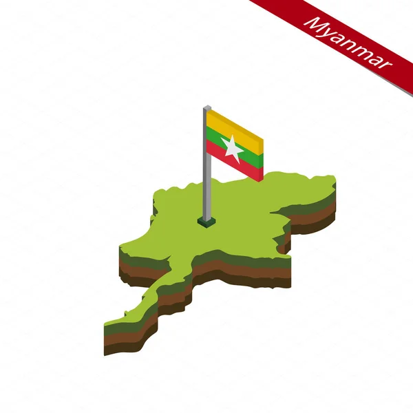 Myanmar Mapa isométrico e bandeira. Ilustração vetorial . — Vetor de Stock