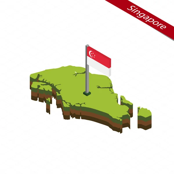 Singapore isometrische Karte und Flagge. Vektorillustration. — Stockvektor