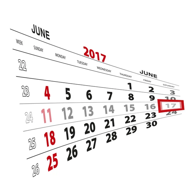 17 de junio, resaltado en el calendario 2017 . — Vector de stock