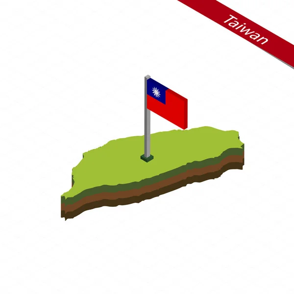 Tayvan izometrik harita ve bayrak. Vektör çizim. — Stok Vektör