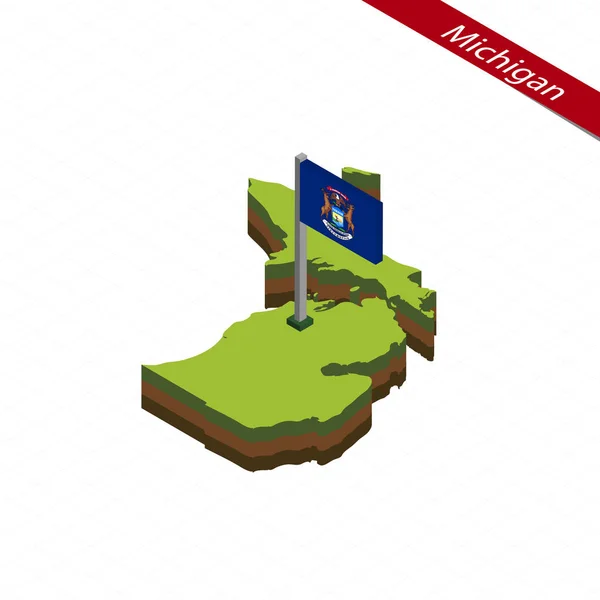 Michigan isometrische Karte und Flagge. Vektorillustration. — Stockvektor