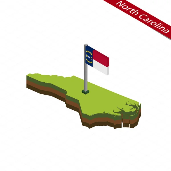 North Carolina isometrische Karte und Flagge. Vektorillustration. — Stockvektor