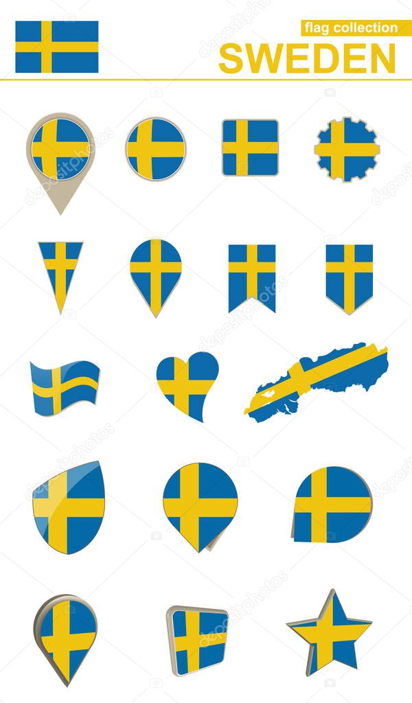 Sweden Flag Collection. Big set for design.