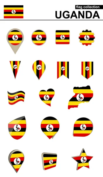 Uganda flagga samling. Stor uppsättning för design. — Stock vektor