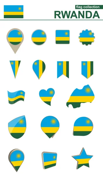 Rwanda flagga samling. Stor uppsättning för design. — Stock vektor