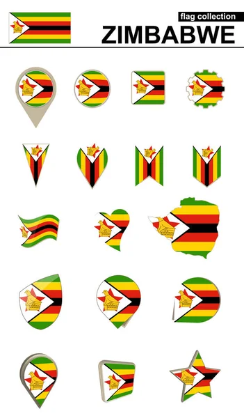 Zimbabwes flagga samling. Stor uppsättning för design. — Stock vektor