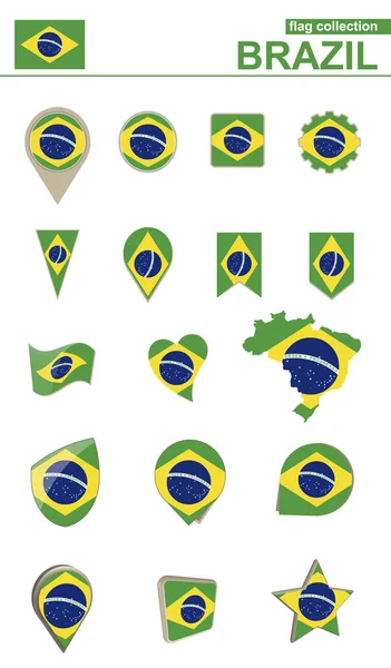 Brezilya bayrağı koleksiyonu. Büyük set tasarımı için. — Stok Vektör