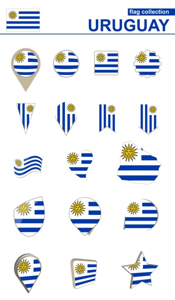 Uruguay Flag Collection. Gran conjunto para el diseño . — Archivo Imágenes Vectoriales