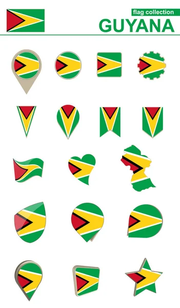 Coleção Bandeira da Guiana. Conjunto grande para o projeto . — Vetor de Stock