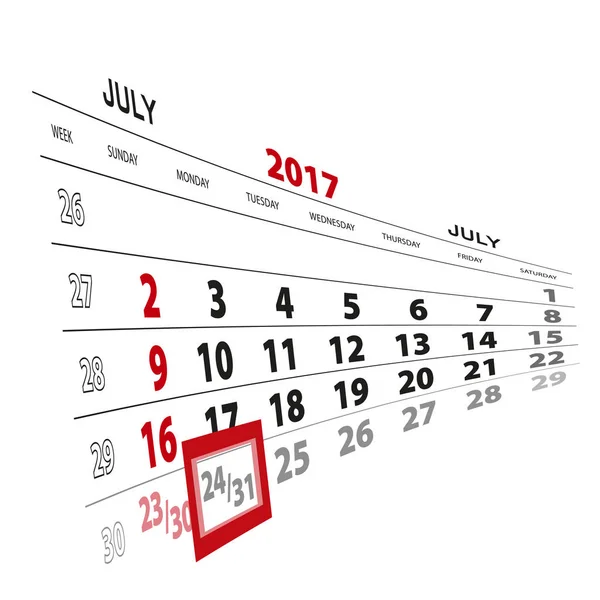 24 de julio, resaltado en el calendario 2017 . — Vector de stock