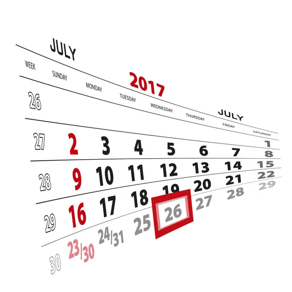 26 de julio, resaltado en el calendario 2017 . — Vector de stock