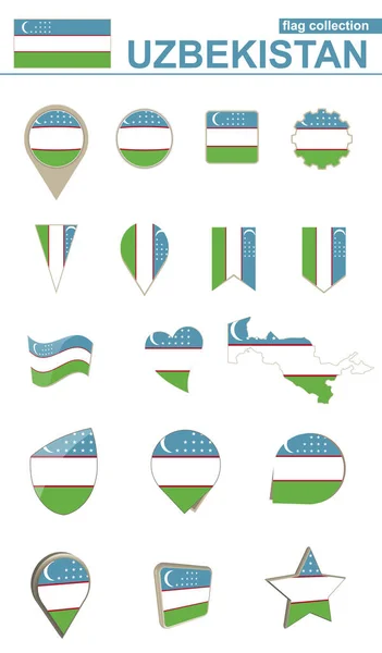 Uzbekistan Flag Collection. Big set for design. — Stock Vector