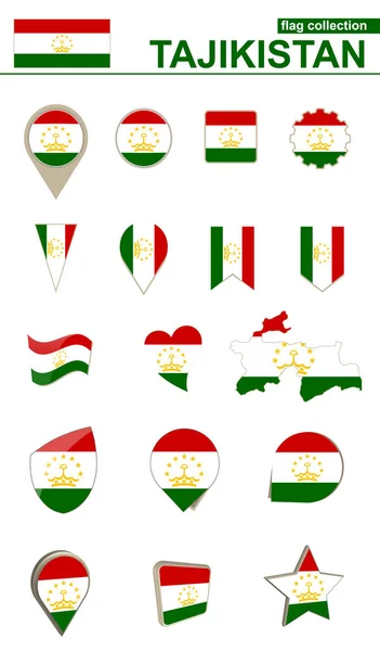 Tadzjikistans flagga samling. Stor uppsättning för design. — Stock vektor
