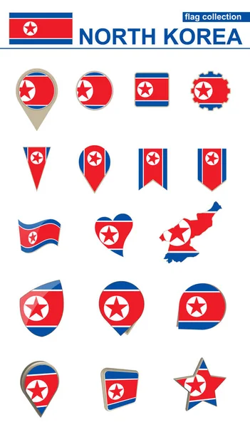 Noord-Korea vlag collectie. Grote set voor ontwerp. — Stockvector