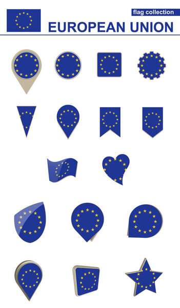 European Union Flag Collection. Big set for design.