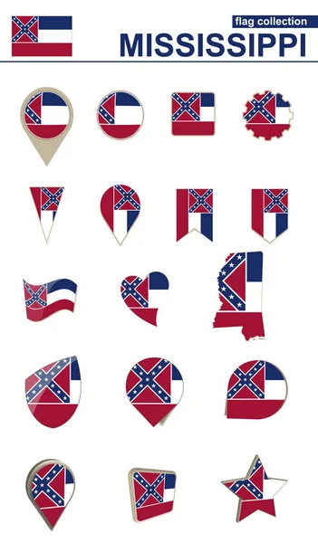 Mississippi kolekcji banderą. Duży zestaw do projektowania. — Wektor stockowy