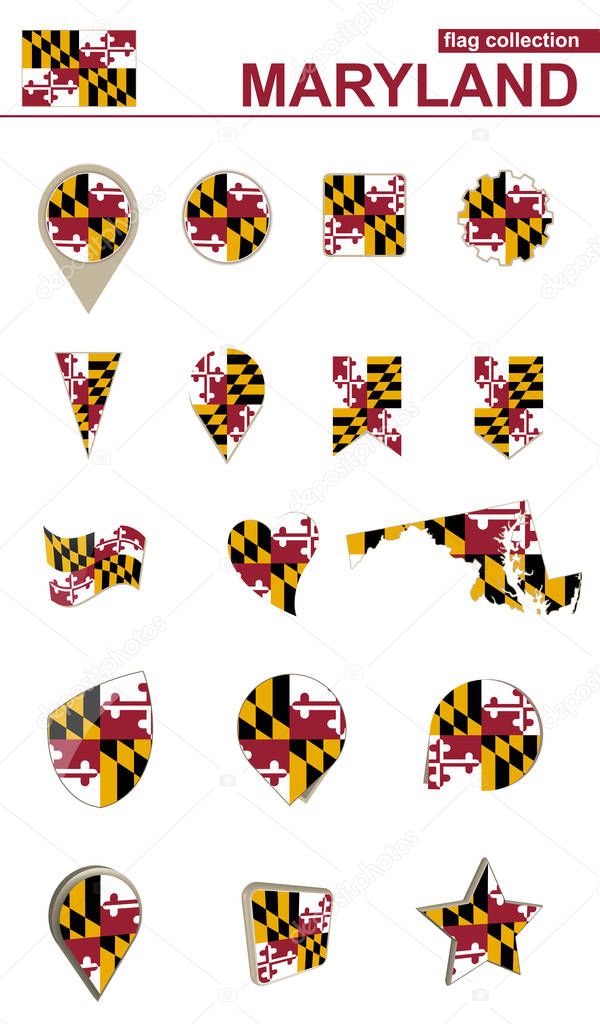 Maryland Flag Collection. Big set for design.