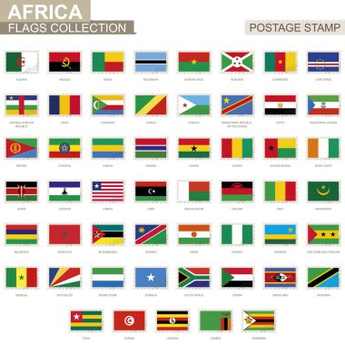 Afrika bayrakları ile posta pulu. 53 Afrika bayrak kümesi. 