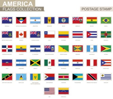 Posta pulu Amerika ile işaretler. 42 Amerikan bayrağı kümesi. 