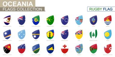 Oceanian countries flags collection. Rugby flag set. clipart