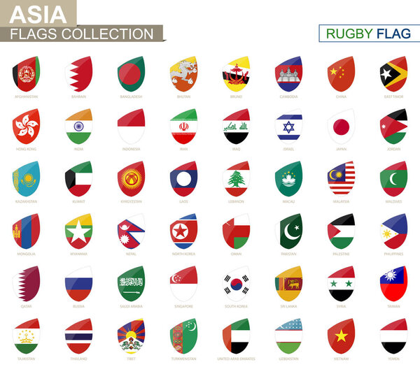 Asian countries flags collection. Rugby flag set.