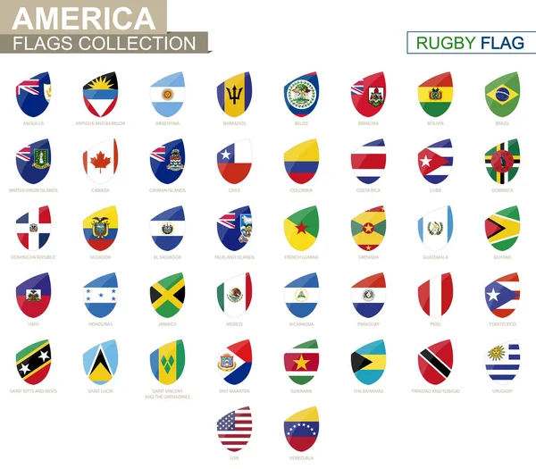 Coleção de bandeiras dos países americanos. Conjunto de bandeiras de rugby . —  Vetores de Stock
