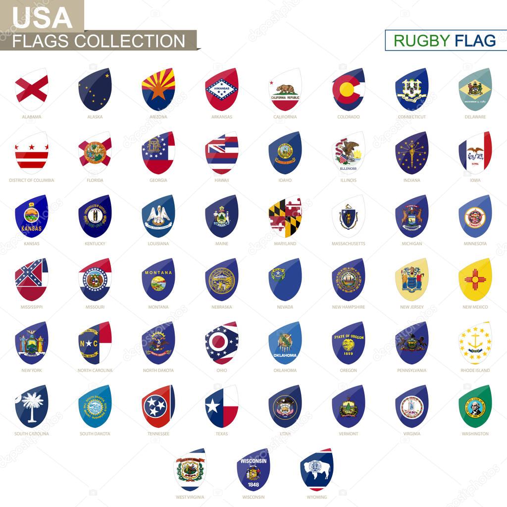 US states flags collection. Rugby flag set.