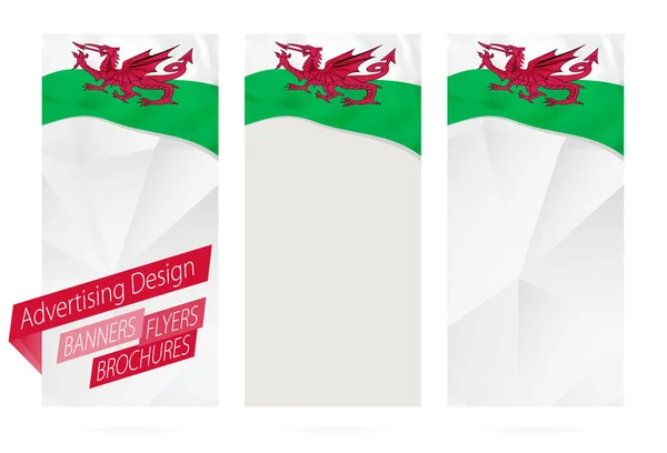 Conception de bannières, dépliants, brochures avec drapeau du Pays de Galles . — Image vectorielle