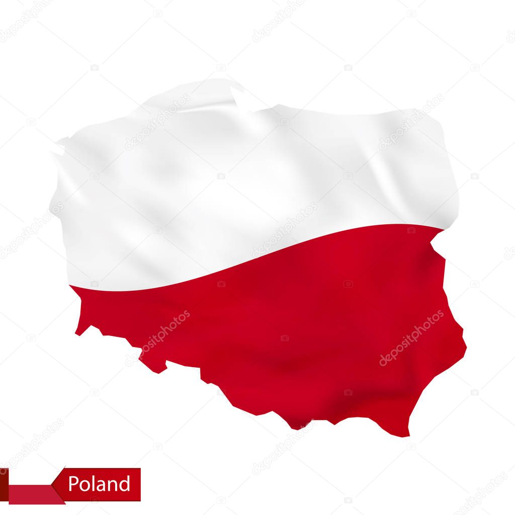 Poland map with waving flag of Poland. 