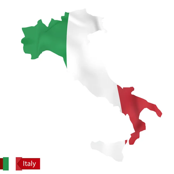 Italien-Karte mit wehender italienischer Flagge. — Stockvektor