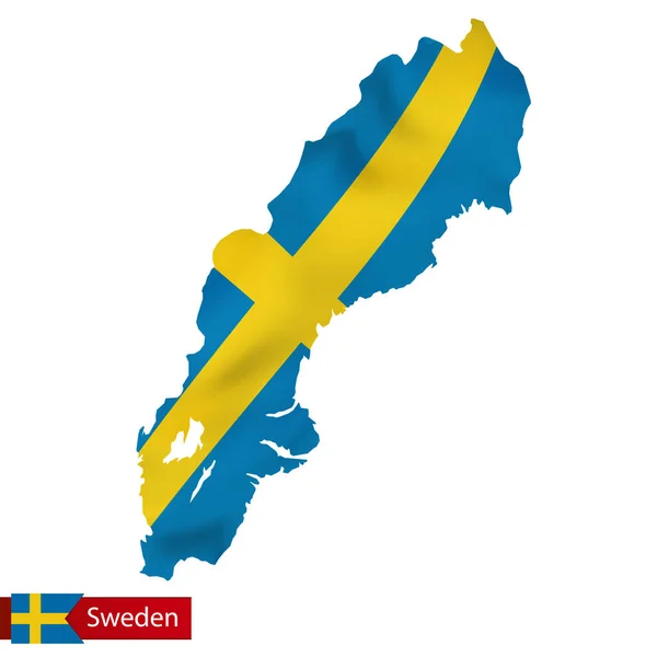 Sweden map with waving flag of Sweden. — Stock Vector