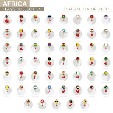 Harita ve bayrak bir dairede, Afrika ülkeleri koleksiyonu. 