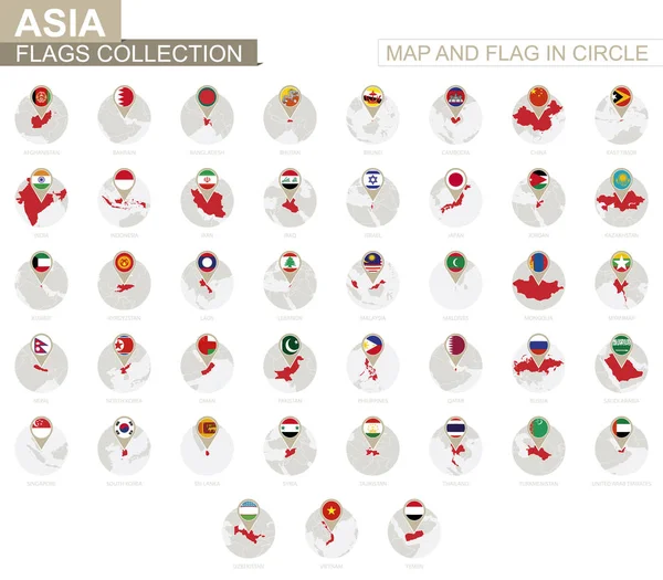 Mapa y bandera en Círculo, Colección de países de Asia . — Vector de stock