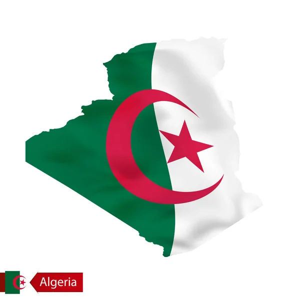 Argelia mapa con bandera ondeante del país . — Vector de stock
